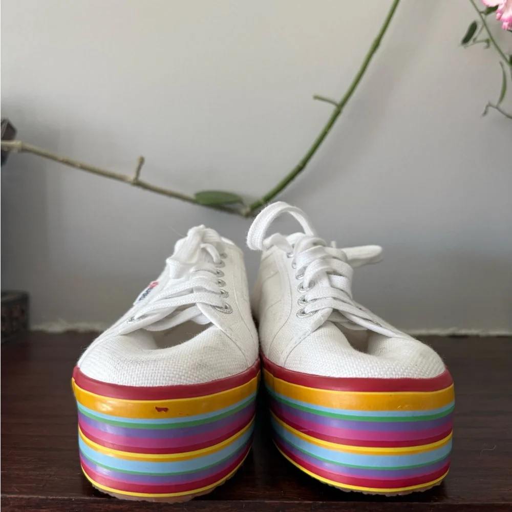 Superga White Sneakers with Vibrant Multicolor Platform - Picture 3 of 4